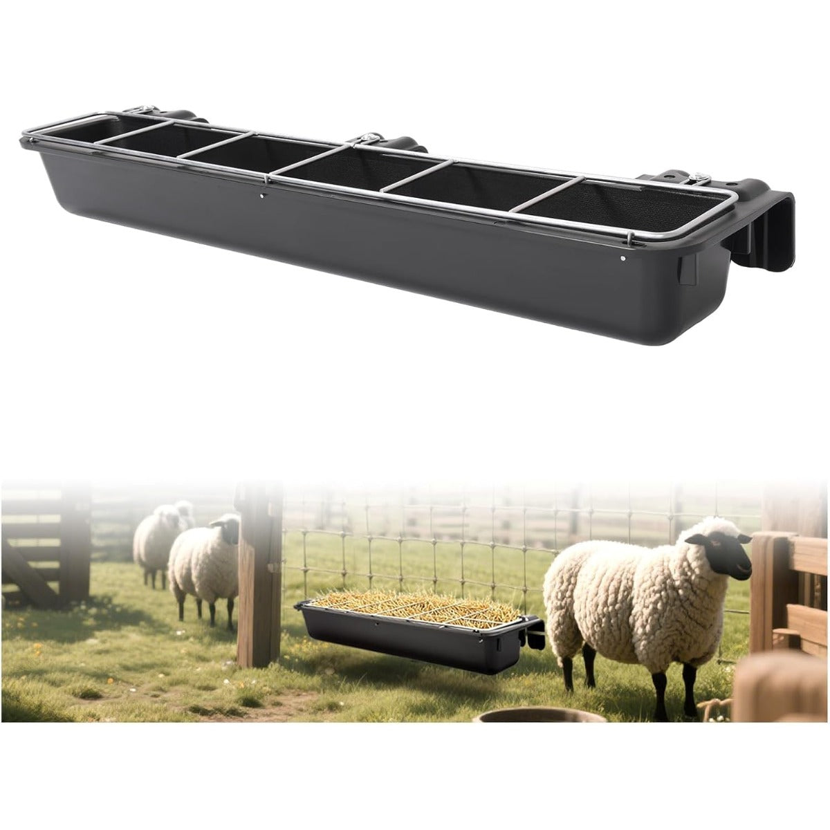 37.63In Goat Feeder, 2.5 Gallon Livestock Feeding Rack, Divided and
