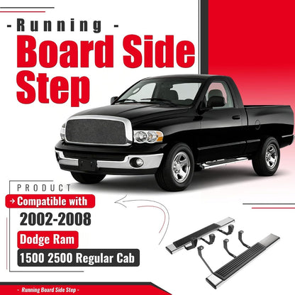 6.5 inch Running Board Side Step Compatible with 2002-2008 Dodge Ram 1500 2500 Regular Cab Step Nerf Bar 304 Stainless Steel+Plastic Powder Coated+Textured Black+Silvery