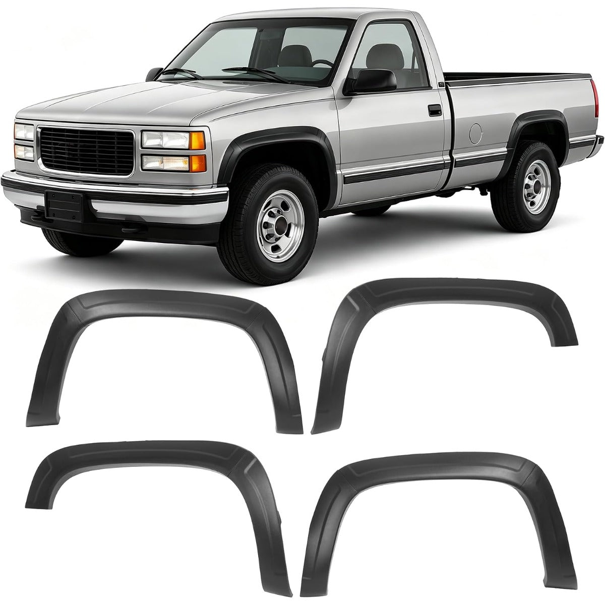Fender Flare Compatible with 1988-2000 Chevy&GMC C/K 1500 2500 3500 | Front & Rear 4Pcs Wheel Arch Cover Protector Set Plastic(PP) Textured Black