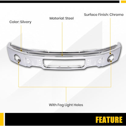 Front Bumper Face Bar Compatible with 2009-2014 Ford F150 F-150 w/Fog Light Holes Replacement for FO1002411 9L3Z17757B Chrome Steel Silvery 3Pcs