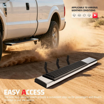 Side Steps Compatible with 1999-2016 Ford F-250 F-350 F-450 Super Duty Regular Cab Running Boards Nerf Bars 304 Stainless Steel+Steel+Plastic Silvery+Black