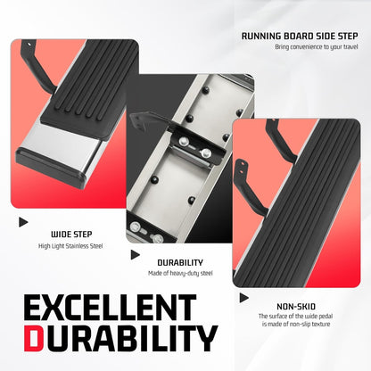 Side Steps Compatible with 1999-2016 Ford F-250 F-350 F-450 Super Duty Regular Cab Running Boards Nerf Bars 304 Stainless Steel+Steel+Plastic Silvery+Black