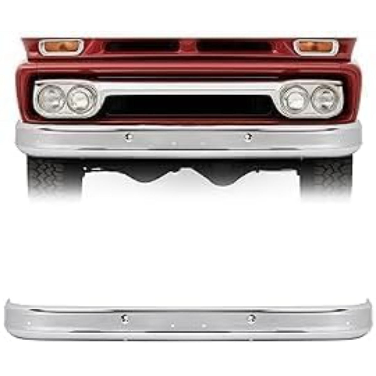 ALMULOO Front Bumper Cover Compatible with 1963-1966 Chevy C10/C20/C30/K10/K20 GMC 1000/1500/2500 Replace for 0848012CA Bumper Face Bar Steel Chrome Silvery