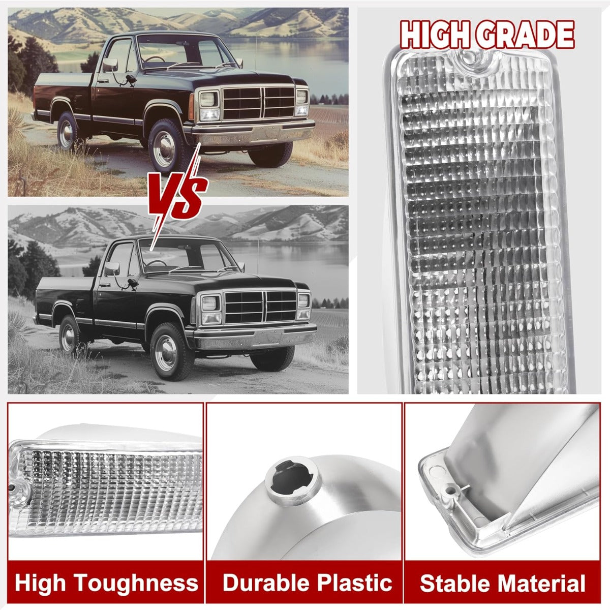 HECASA Pair Turn Signal Light Compatible with 1991-1993 Dodge D150 D250 D350 W150 W250 W350 Ramcharger Running Light Signal Lamp Replacement for CH2520106 CH2521106 Driver & Passenger Side Clear Lens