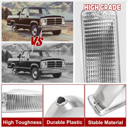 HECASA Pair Turn Signal Light Compatible with 1991-1993 Dodge D150 D250 D350 W150 W250 W350 Ramcharger Running Light Signal Lamp Replacement for CH2520106 CH2521106 Driver & Passenger Side Clear Lens