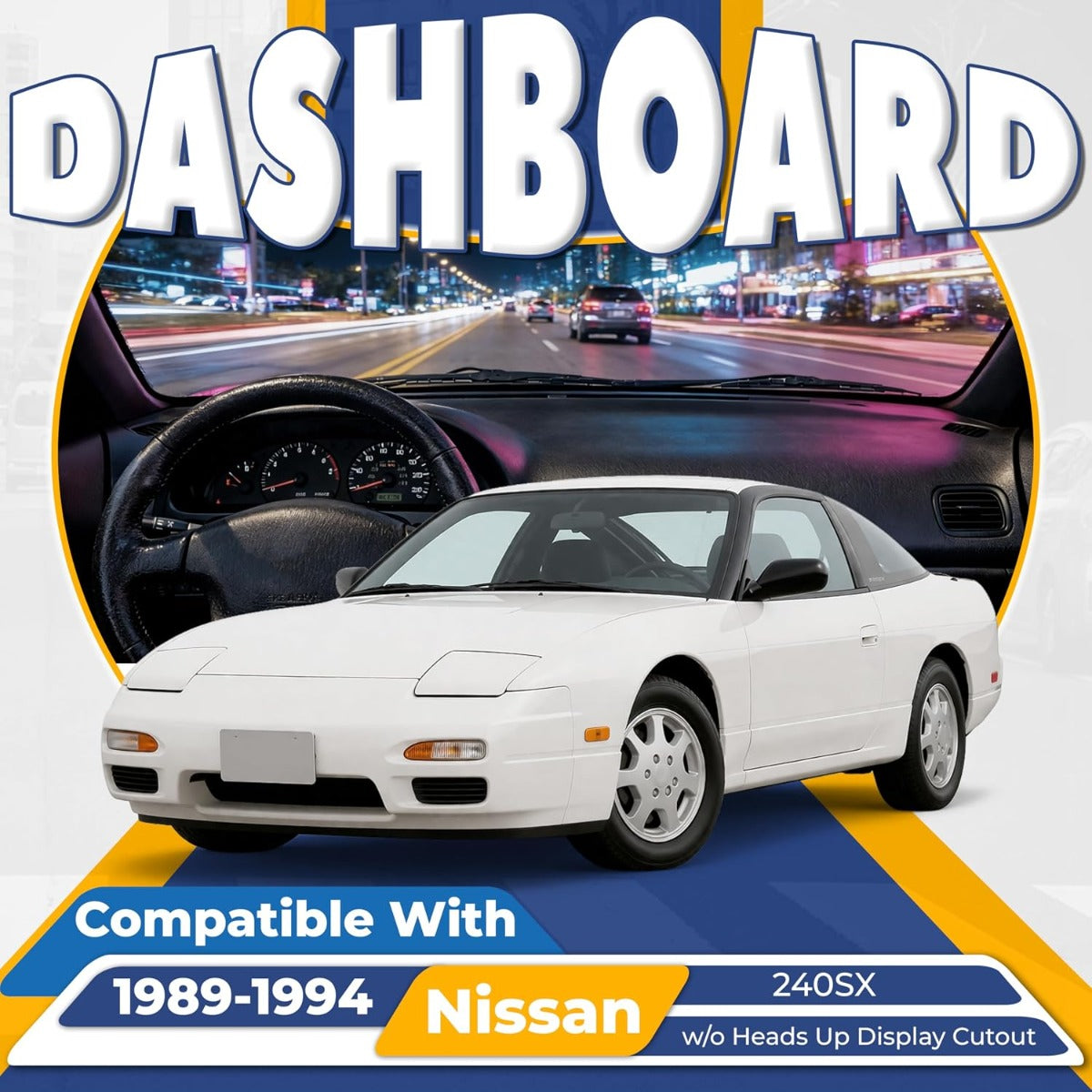 Black Dashboard Cover Compatible with 1989-1994 Nissan 240SX w/o Heads Up Display Cutout ABS Plastic Painted&Textured