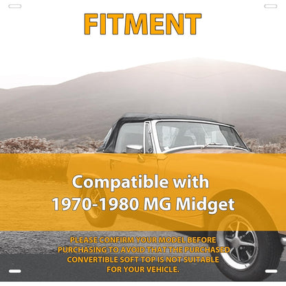Convertible Soft Top for 1970-1980 MG Midget Black Sailcloth Vinyl Top & Clear Plastic Window
