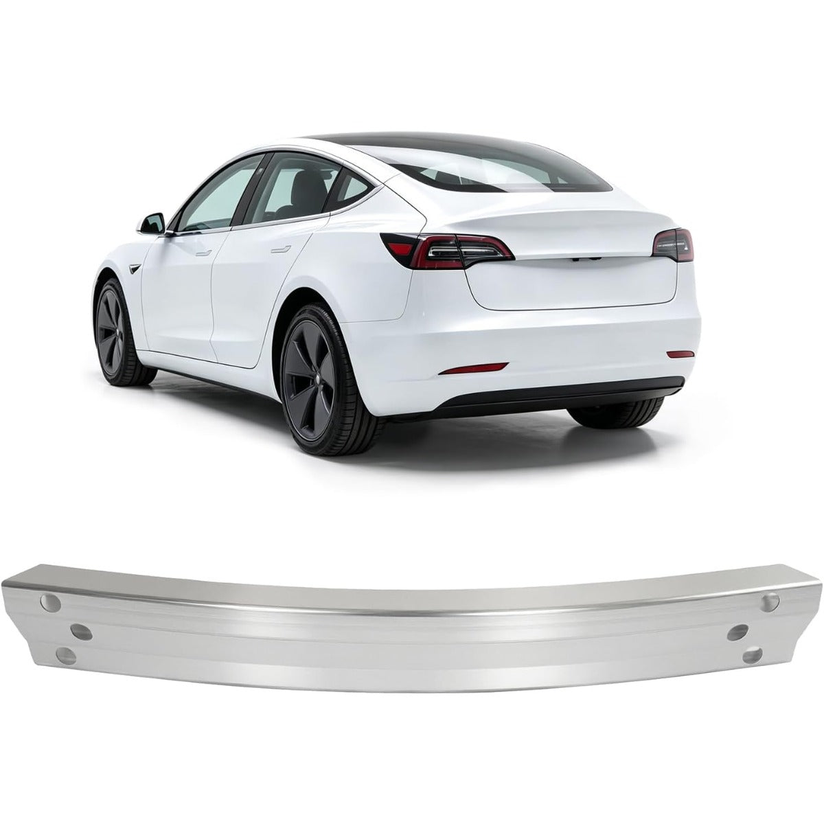 ALMULOO Silvery Rear Bumper Reinforcement Compatible with 2017-2023 Tesla Model 3 Replacement for TA1106100 109531400C 153048499B Aluminium