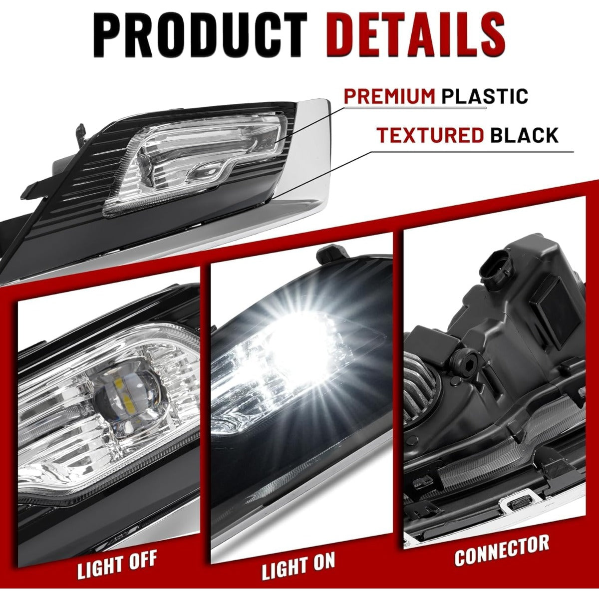 HECASA Pair LED Fog Light Assy Compatible with 2017-2018 Ford Fusion Replacement for FO2592240 FO2593240 FO1038168 Front Bumper Lamp Cover Trim Frame Gloss Black+Silvery+Clear Lens LH&RH