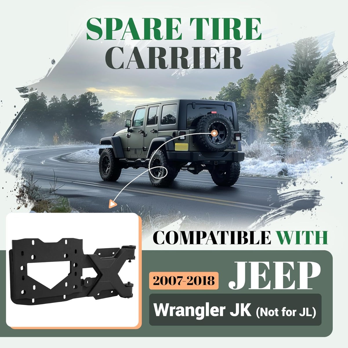 Spare Tire Carrier Up to 37 inches Spare Wheel Compatible with 2007-2018 Jeep Wrangler JK Steel Powder Coated Black