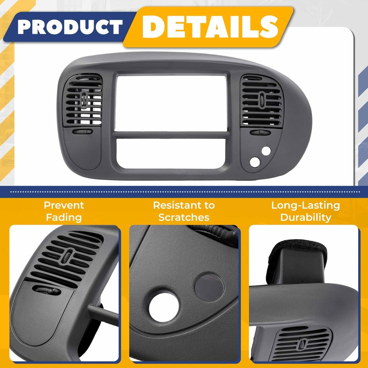 Center Dash Radio A/C Air Vent Cover Compatible with 1997-2003 Ford F150 Expedition Painted Dashboard Bezel Climate Panel Trim ABS Plastic (Gray) Not Compatible with 4WD
