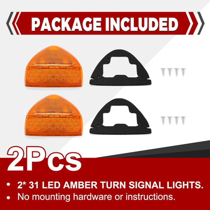 HECASA Turn Signal Light Compatible with Peterbilt 357/365/378/379/359 Amber Lens 31 LED Headlight Marker Light Running Light 2Pcs