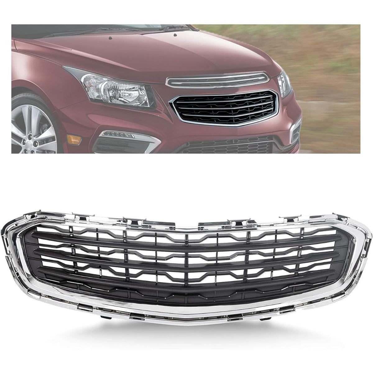 Bumper Center Grille Compatible with 2015 Chevy Cruze 2016 Chevrolet Cruze Limited Front Center Grill Replacement for GM1200728 95405770 Black with Chrome Molding