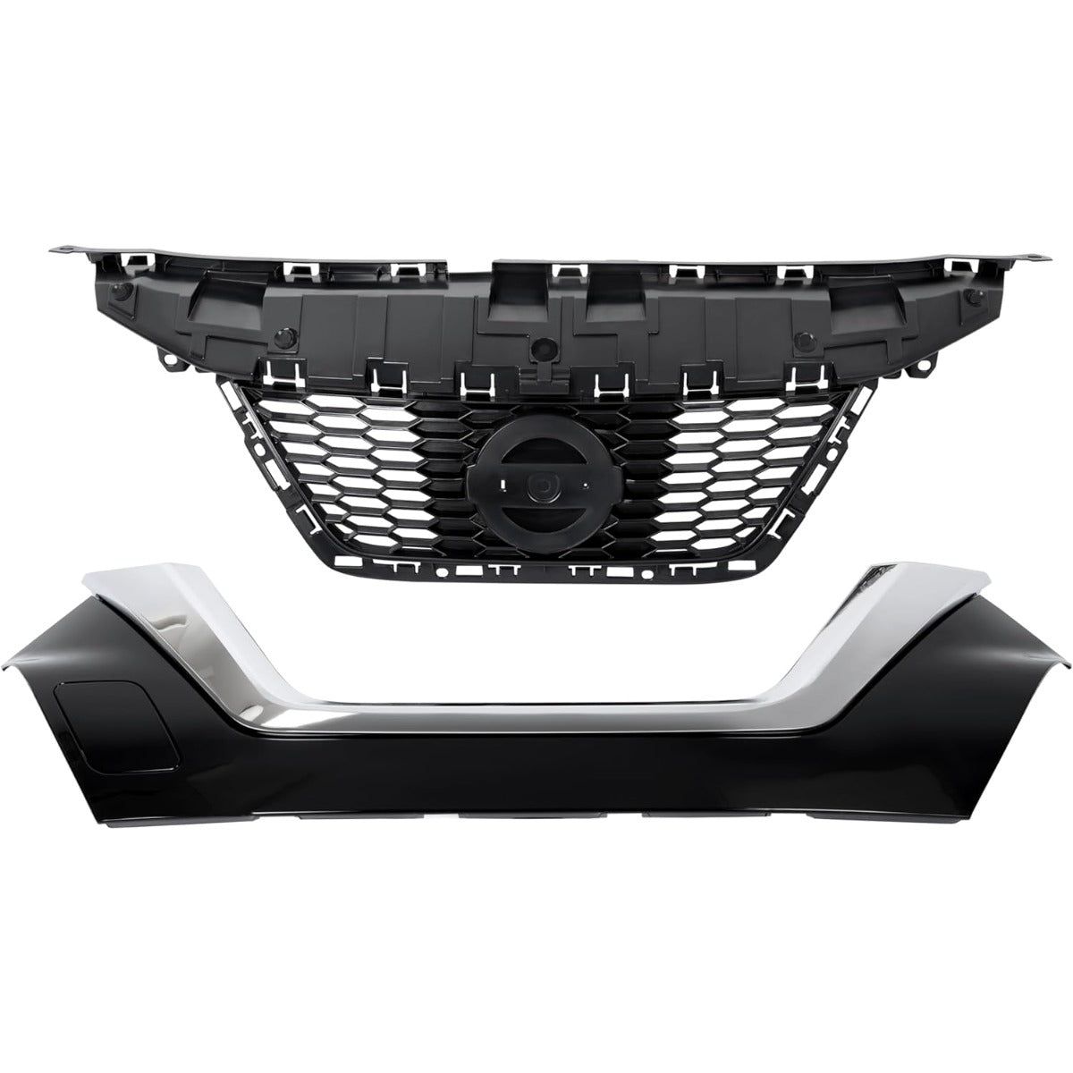 Front Grill Assembly Compatible with 2020-2022 Nissan Versa S SR SV 623105EF1A NI1200311 620705EE0A NI1200306 Bumper Grille W/O radar hole Painted&Chrome