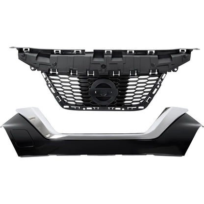 Front Grill Assembly Compatible with 2020-2022 Nissan Versa S SR SV 623105EF1A NI1200311 620705EE0A NI1200306 Bumper Grille W/O radar hole Painted&Chrome