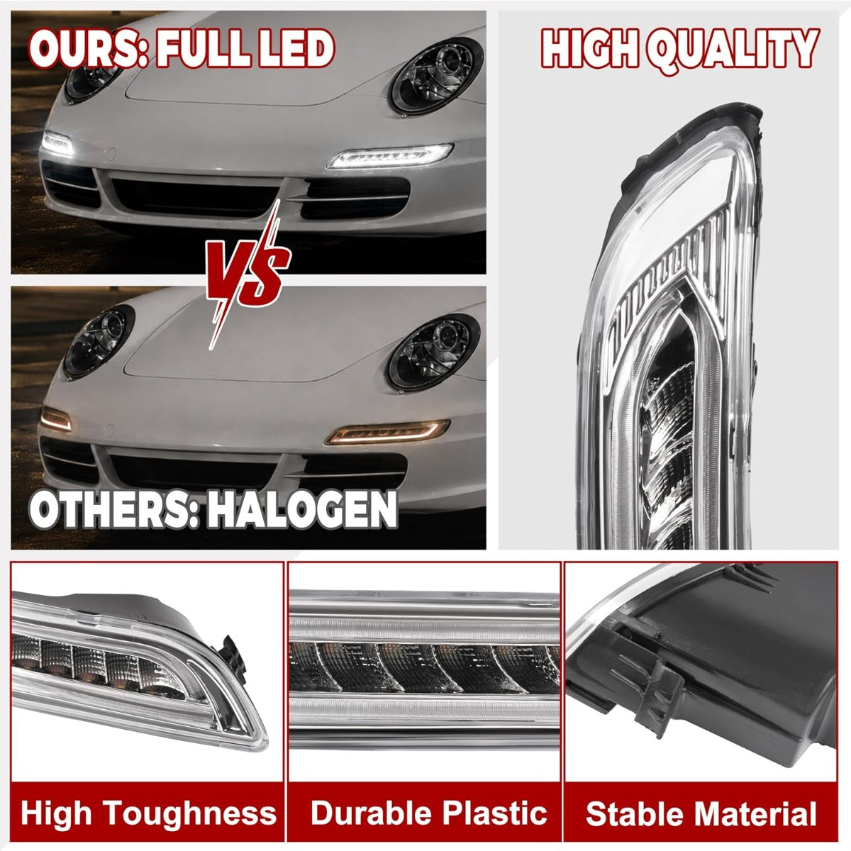 HECASA Pair LED Fog DRL Signal Light Compatible with 2005-2008 Porsche 911 Carrera 997.1 Chassis Front Bumper Turn Signal Light Lamp Clear Lens Left & Right Side