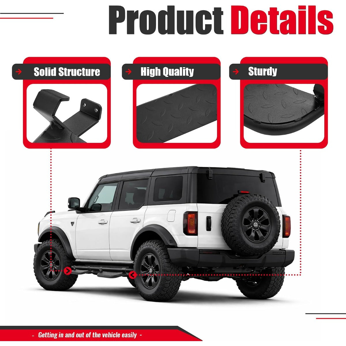 Running Boards Side Steps Compatible with 2021-2025 Ford Bronco 4 Door Steel Powder Coated Black 4Pcs Side Bars Step Plates