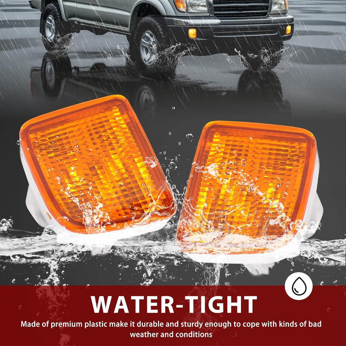 HECASA Pair Turn Signal Lights w/Bulb Compatible with 1998 1999 2000 Toyota Tacoma, Front Turn Signal Lamp Assembly Driver and Passenger Side Replacement for TO2530128 TO2531128, Amber Lens