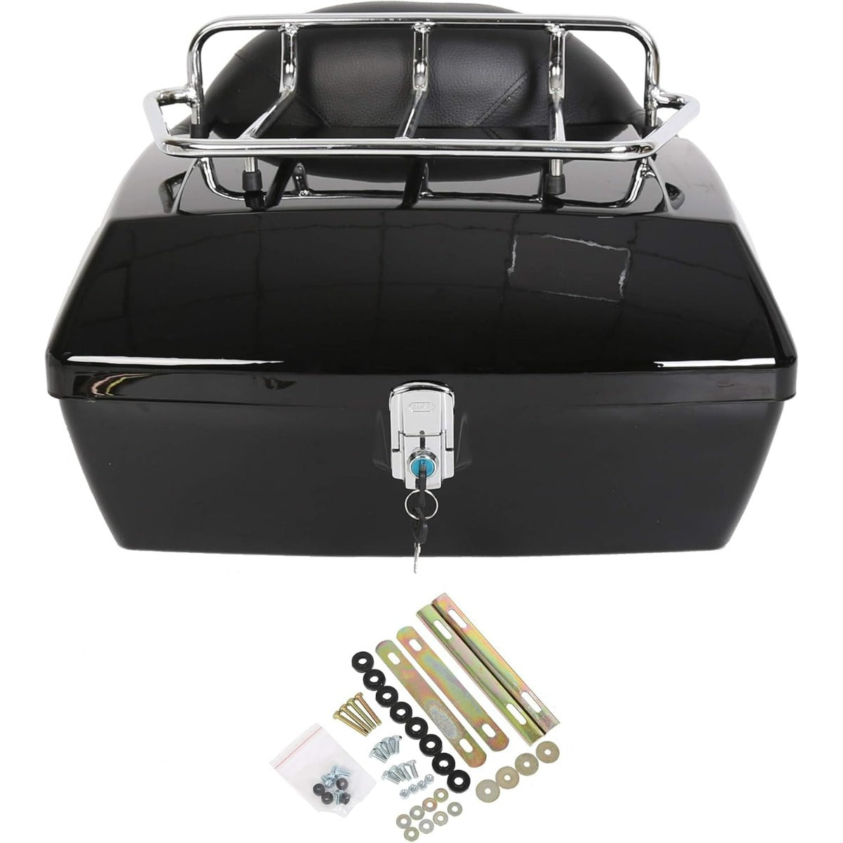 Universal Motorcycle Trunk Luggage Storage Box & Hard Saddle Bags Saddlebags w/Mounting Kit Compatible with Harley Davidson Honda Yamaha Suzuki Kawasaki Cruiser Shadow Vulcan - 2 Packages DMYS-B+GA-B