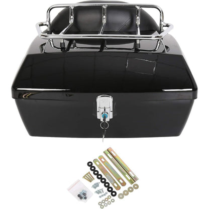 Universal Motorcycle Trunk Luggage Storage Box & Hard Saddle Bags Saddlebags w/Mounting Kit Compatible with Harley Davidson Honda Yamaha Suzuki Kawasaki Cruiser Shadow Vulcan - 2 Packages DMYS-B+GA-B