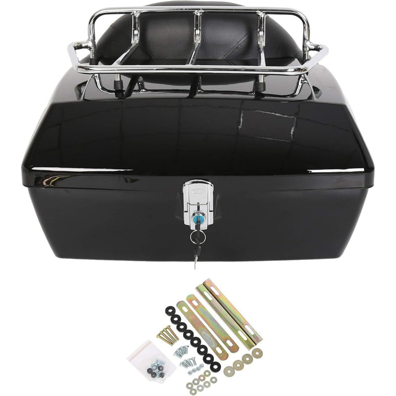 Universal Motorcycle Trunk Luggage Storage Box & Hard Saddle Bags Saddlebags w/Mounting Kit Compatible with Harley Davidson Honda Yamaha Suzuki Kawasaki Cruiser Shadow Vulcan - 2 Packages DMYS-B+GA-B
