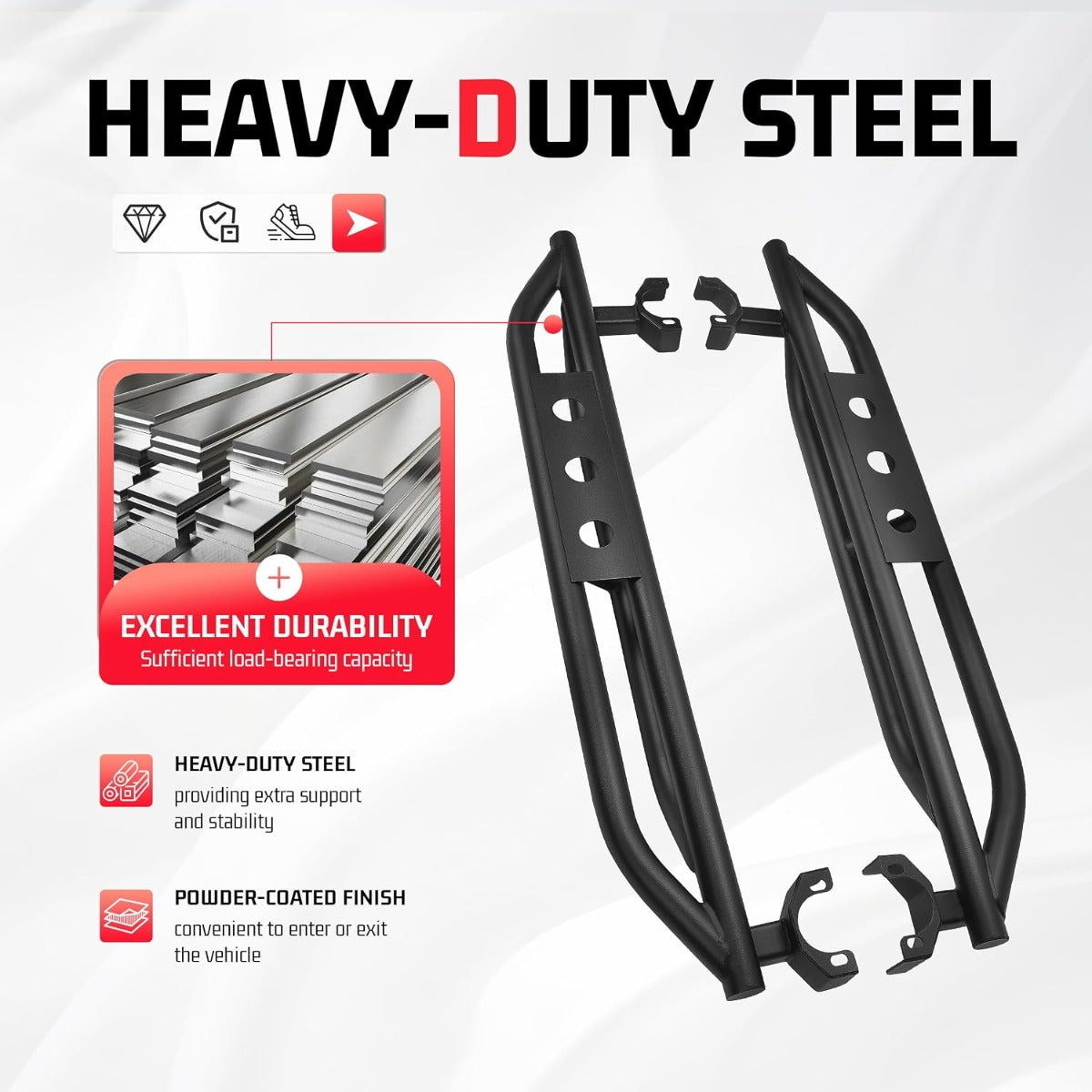 ALMULOO 54" Running Board Step Armor Compatible with 07-18 Jeep Wrangler JK