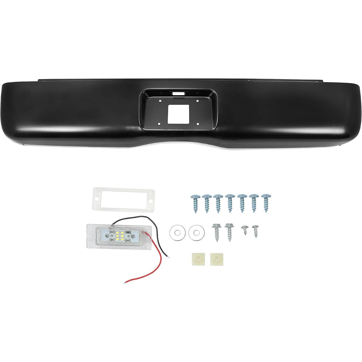 ALMULOO Steel Rear Roll Pan Compatible with 2007-2013 Silverado Sierra 1500 2500 3500 Fleetside Styleside Bed Truck Rear Roll Pan Bumper w/License Light Black