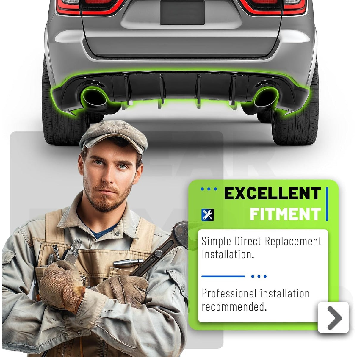 Rear Bumper Diffuser Compatible with 2011-2022 Dodge Durango R/T SRT Rear Lower Bumper Lip Splitter Valance Bumper Spoiler Painted Gloss Black
