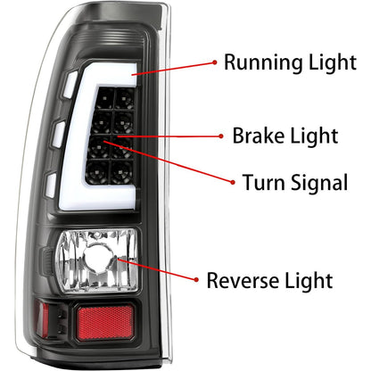LED Tail Lights Compatible with 1999-2006 Chevy Silverado 1999-2002 GMC Sierra 1500 2500 3500 LED Tube Bar Taillight Lamp (Clear Lens+Black Housing) LYPL-023S-1