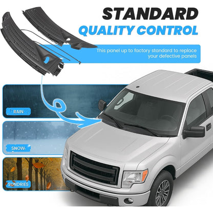 ECOTRIC Front Windshield Wiper Cowl Panel Grille Vents Set w/Seals Compatible with 2009-2014 Ford F150 Replacement for BL3Z15022A68A & BL3Z15022A69A Driver & Passenger Side