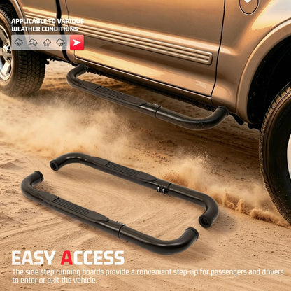 Side Steps Compatible with 1997-2003 Ford F-150/F-250 LD Regular Cab (Include 2004 Heritage) Running Boards Step Bars Steel+Plastic Powder Coated Black