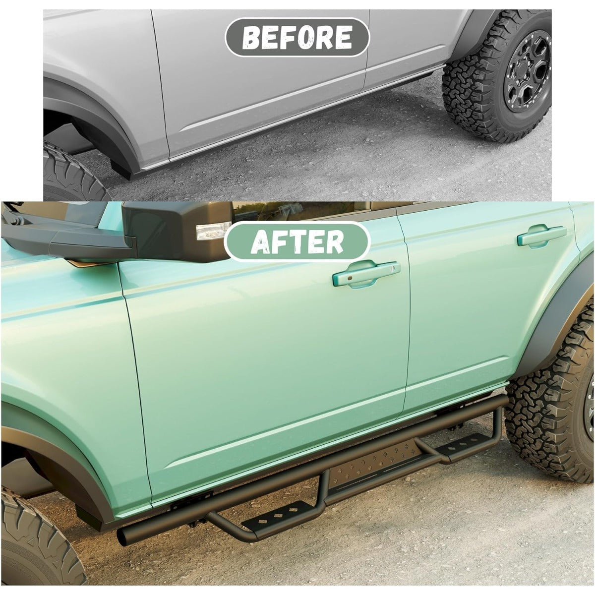 Running Boards Drop Side Step Compatible with 2021-2025 Ford Bronco 4-Door Models Heavy Duty Black Tube Rock Slider Rails Step Bars