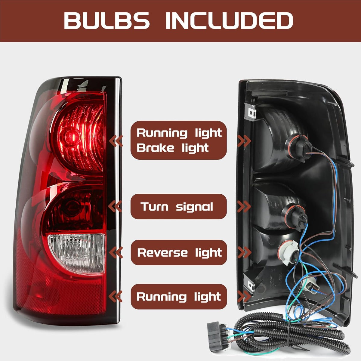 HECASA Tail Lights Compatible with 2003-2006 Chevy Silverado 1500 2500 3500 & 2007 Classic Body Rear Lamp Set w/Bulb and Harness Replacement for GM2800174 GM2801174 (Red/Clear Lens + Chrome Housing)