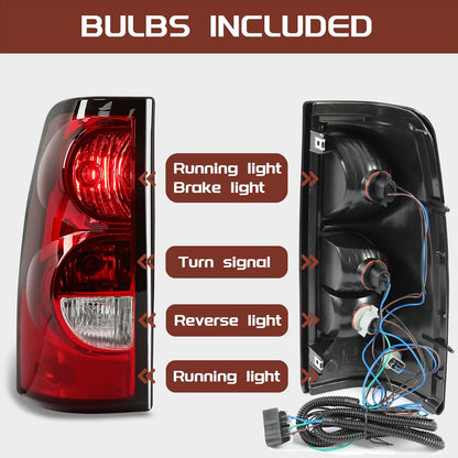 HECASA Tail Lights Compatible with 2003-2006 Chevy Silverado 1500 2500 3500 & 2007 Classic Body Rear Lamp Set w/Bulb and Harness Replacement for GM2800174 GM2801174 (Red/Clear Lens + Chrome Housing)