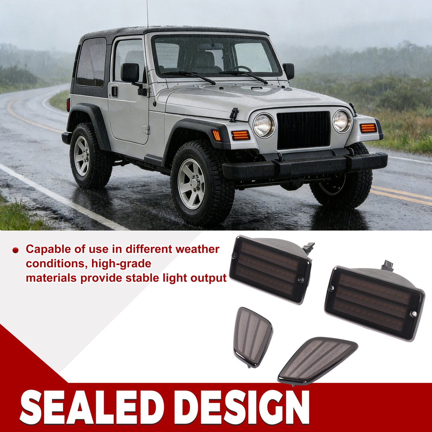 HECASA Pair LED Turn Signal and Side Marker Light Compatible with 1997-2006 Jeep Wrangler TJ Smoke Lens Plastic Front Bumper Signal Fender Light 4 Pieces
