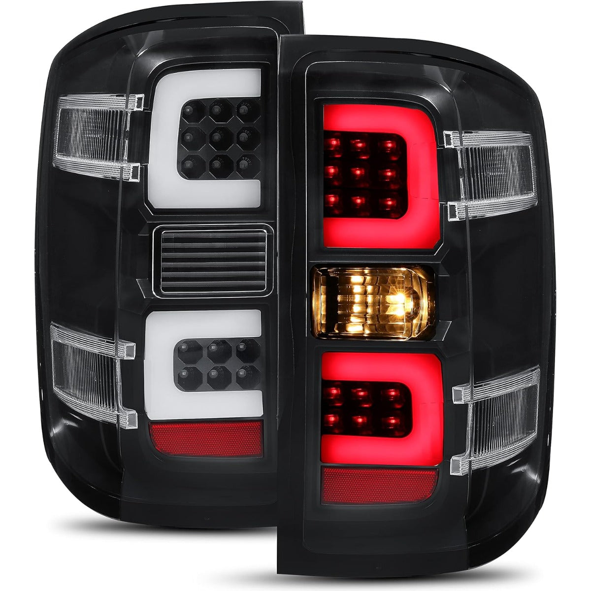 HECASA LED Tail Lights Compatible with 2014-2018 Silverado 1500 2500HD 3500HD Replacement for 23141274 23141275 Left & Right Clear Lens Black Housing