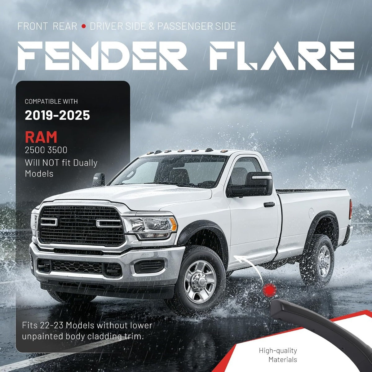 10Pcs Fender Flares Compatible with 2019-2025 Ram 2500 3500 | 22-23 Models w/o Lower Body Cladding Trim Plastic(PP) Wheel Arch Covers Textured Black