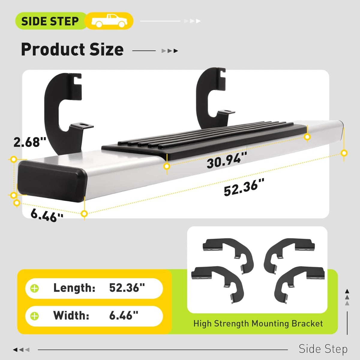 Running Board Side Step Compatible with 2019-2025 Chevrolet Chevy Silverado 1500 2500 HD 3500 HD & GMC Sierra 1500 2500 HD 3500 HD Regular Cab 6" Step Bars 450LBS Silvery Black