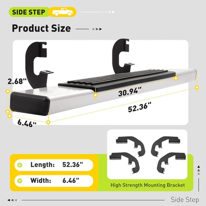 Running Board Side Step Compatible with 2019-2025 Chevrolet Chevy Silverado 1500 2500 HD 3500 HD & GMC Sierra 1500 2500 HD 3500 HD Regular Cab 6" Step Bars 450LBS Silvery Black