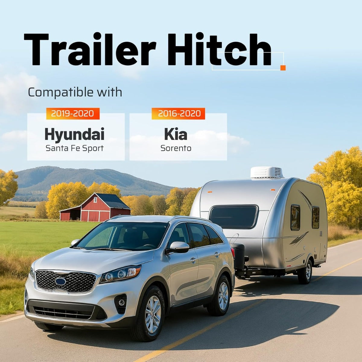 Class 3 Rear Trailer Hitch, 2 Inch Square Receiver Compatible with 2019-2020 Hyundai Santa Fe Sport, 2016-2020 Kia Sorento 5000LBS Steel