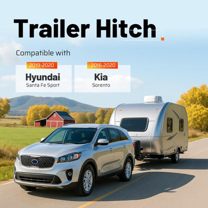 Class 3 Rear Trailer Hitch, 2 Inch Square Receiver Compatible with 2019-2020 Hyundai Santa Fe Sport, 2016-2020 Kia Sorento 5000LBS Steel