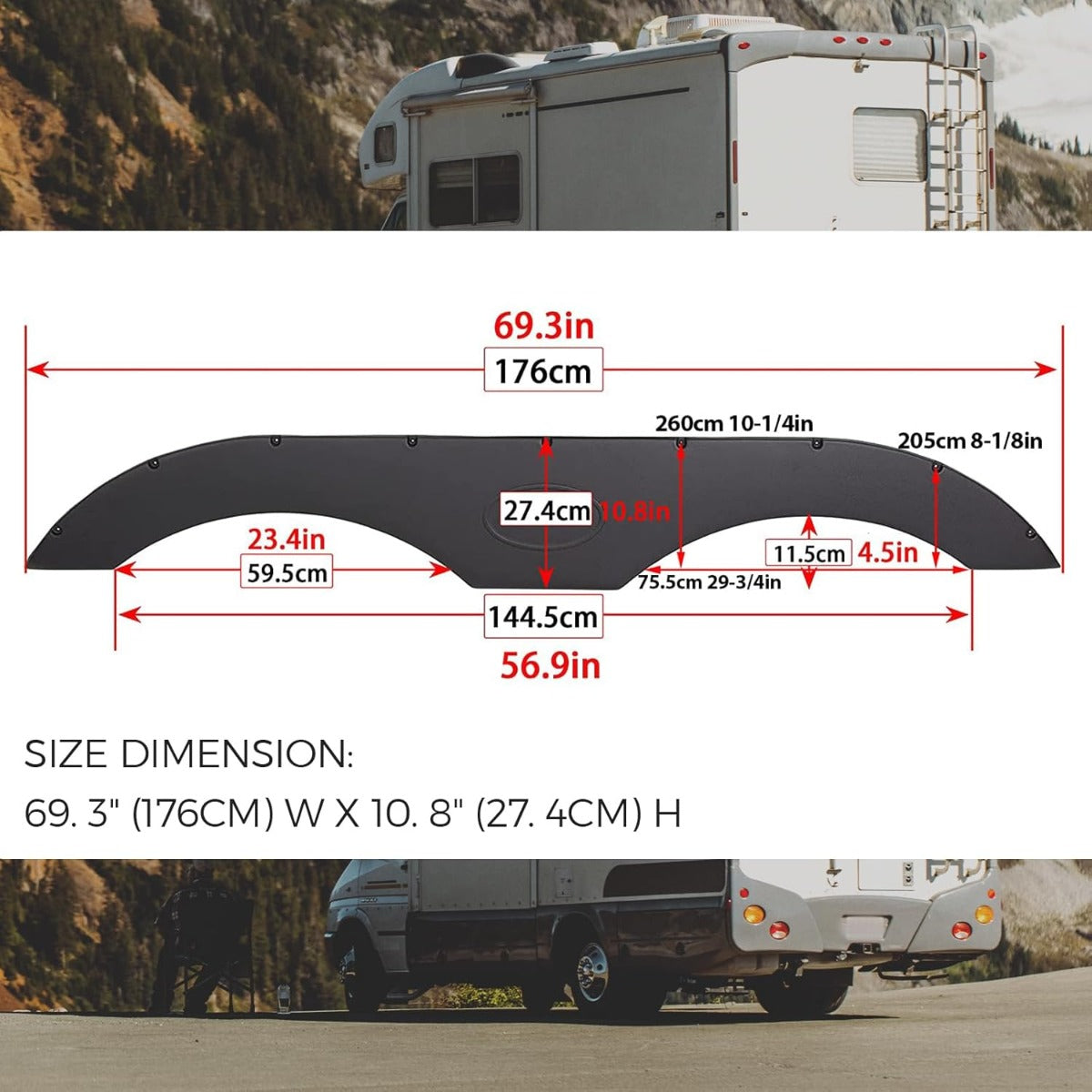 RV Fender Skirt Replacement Tandem Trailer for RVs Campers and Trailers - Black LYAP-472-1