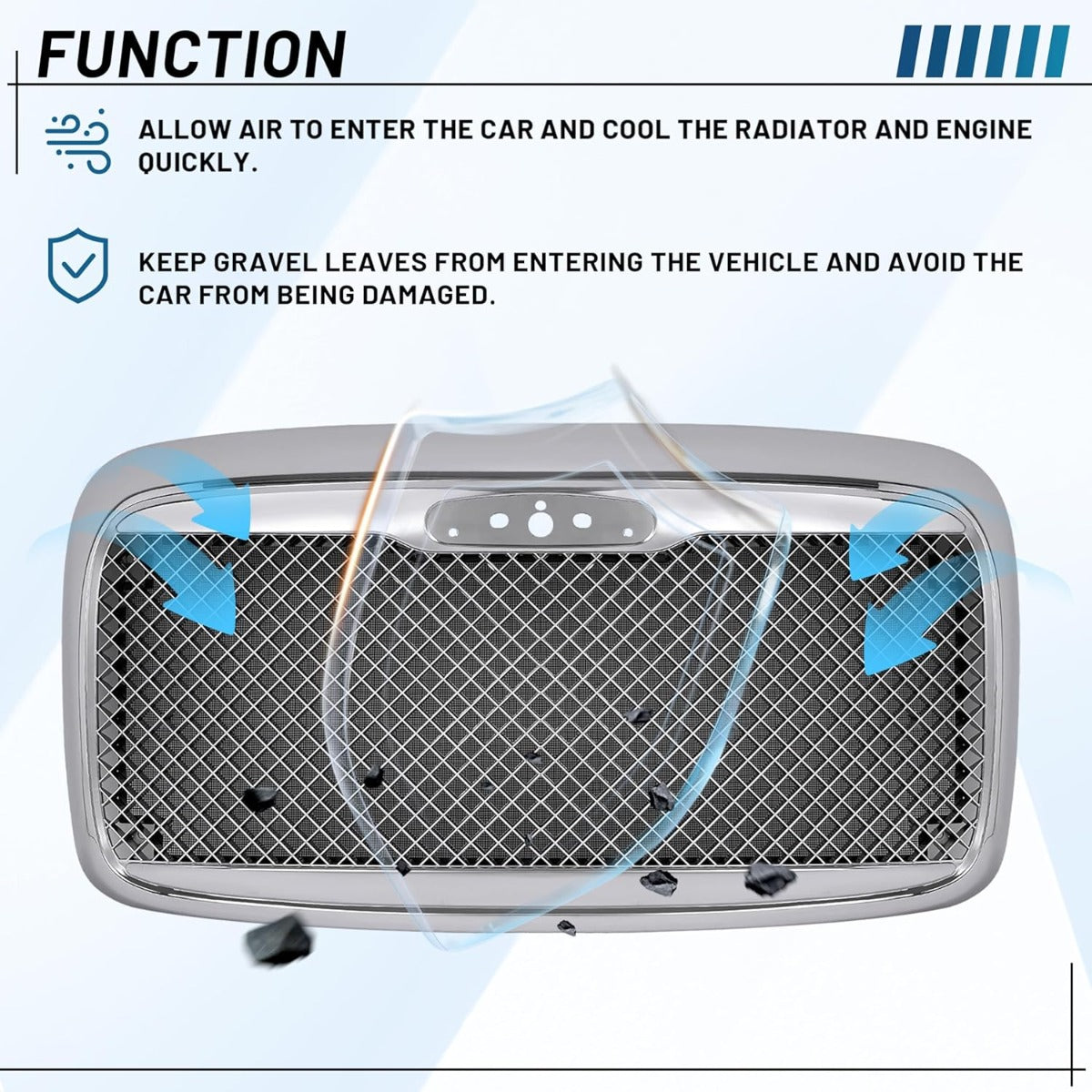 Front Upper Grille Compatible with 2000-2016 Freightliner Columbia Bumper Grill w/Bug Screen Chrome Steel+Plastic Silvery