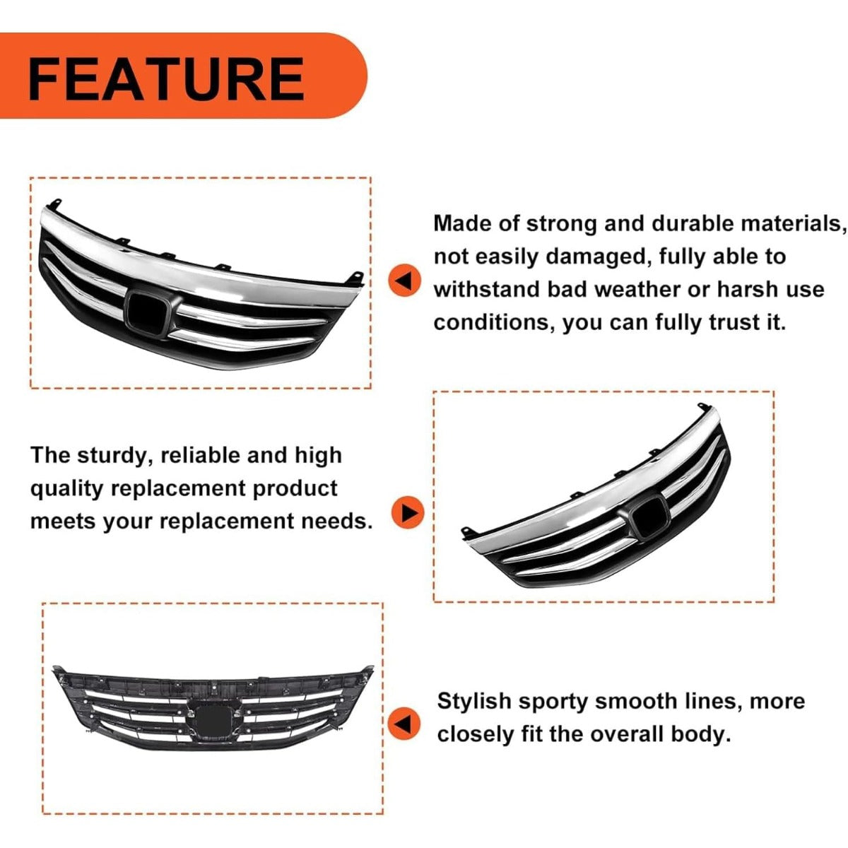 Chrome Front Bumper Grille Grill Compatible with 2011-2012 Honda Accord Sedan 4 Door Replacement for HO1200203 71121TA0A11 Upper Hood Grill