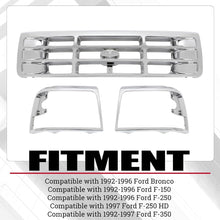 Front Grille & Headlight Bezel Compatible with 1992-1997 Ford Bronco F-150 F-250 HD F-350 Replacement for F4TZ8200A FO1200173 F2TZ13064D FO2512130 F2TZ13064C FO2513131 FO1200442 Chrome Silvery
