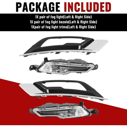 HECASA Pair LED Fog Light Assy Compatible with 2017-2018 Ford Fusion Replacement for FO2592240 FO2593240 FO1038168 Front Bumper Lamp Cover Trim Frame Gloss Black+Silvery+Clear Lens LH&RH