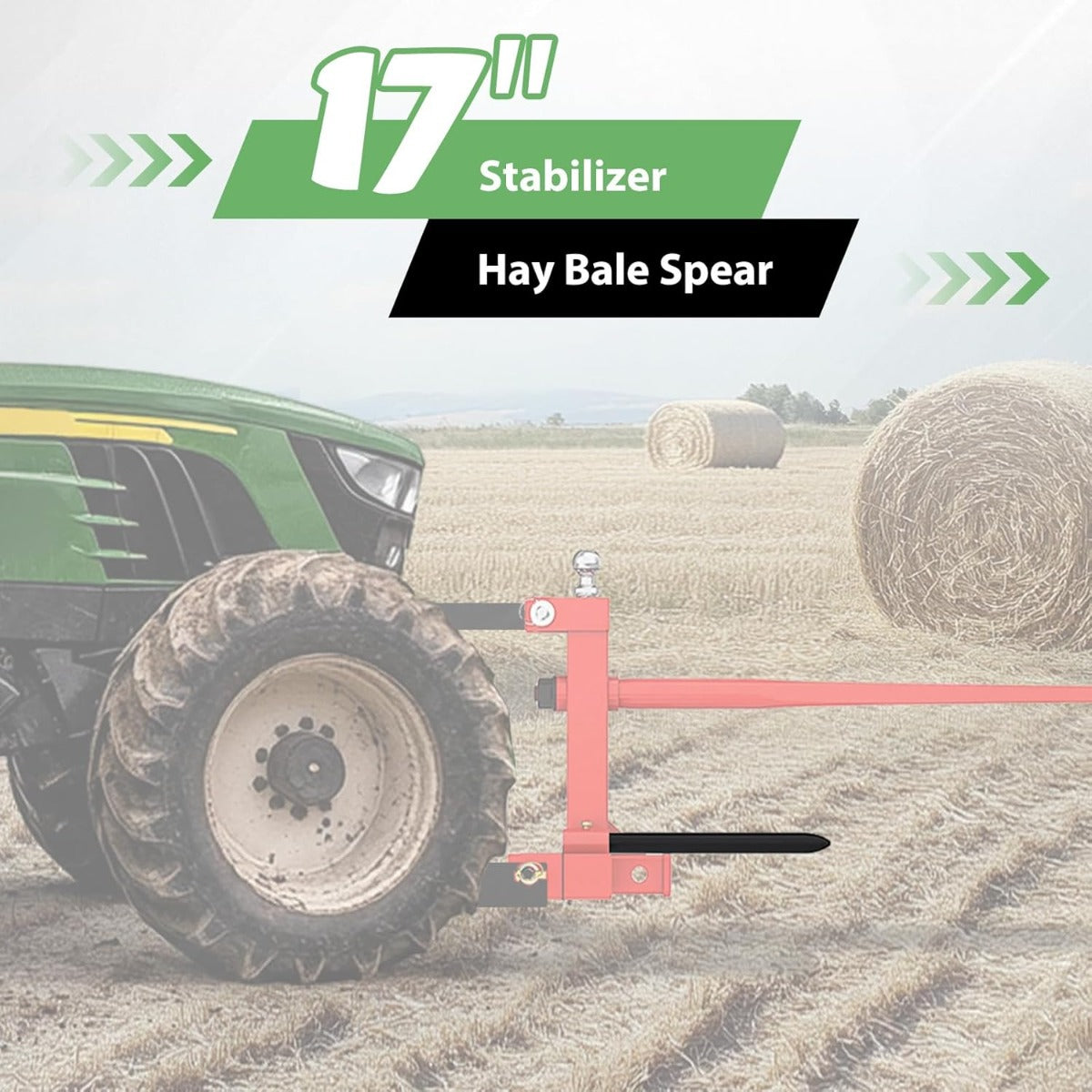17 Inches Hay Bale Spear Stabilizer for Skid Steer Mount Plate Tractors Loaders Hay Bale Forks Spike Attachment Black Powder Coated Pair 3,000 lb