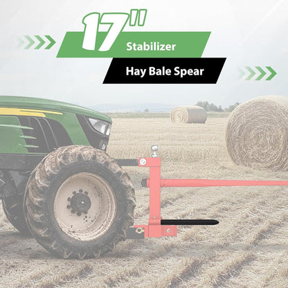 17 Inches Hay Bale Spear Stabilizer for Skid Steer Mount Plate Tractors Loaders Hay Bale Forks Spike Attachment Black Powder Coated Pair 3,000 lb