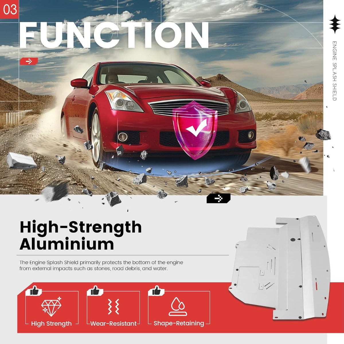 Engine Splash Shield Compatible with 2003-2009 Nissan 350Z 2003-2008 Infiniti G35 Aluminium Silvery Powder Coating Skid Plate Engine Cover Undercar Shield Guard