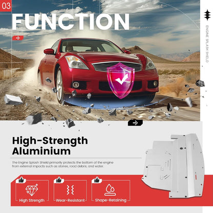 Engine Splash Shield Compatible with 2003-2009 Nissan 350Z 2003-2008 Infiniti G35 Aluminium Silvery Powder Coating Skid Plate Engine Cover Undercar Shield Guard